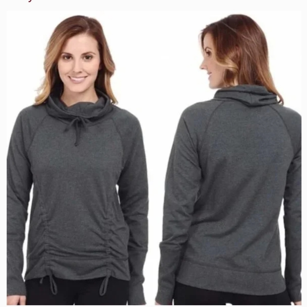 Lucy Active Wear Lean and Mean Cowl Funnel Neck Ruched Side Sweatshirt Sweatshir